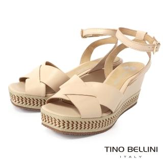 【TINO BELLINI 貝里尼】巴西進口夏氛渡假風編織繞踝楔型涼鞋FSOO0003(米)