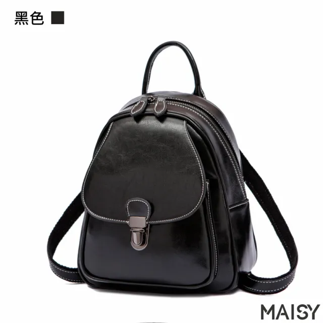 【MAISY】復古油蠟牛皮後背包(現+預 綠色／黑色／土黃色／咖啡色)