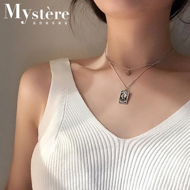 【my stere 我的時尚秘境】現貨-秘境輕奢款-韓國氣質簡約方形雙層項鍊(簡約 方形 雙層 輕奢 個性 網紅)