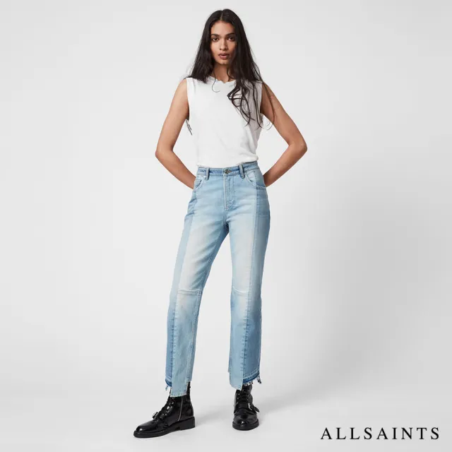 【ALLSAINTS】KIM 不對稱彈力雙色高腰修身牛仔褲 WE477U(修身版型)