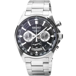 【SEIKO 精工】精工大錶徑三眼計時鋼帶錶-黑(SSB397P1 / 8T63-00T0D)