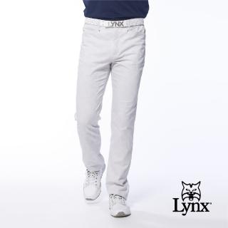 【Lynx Golf】男款混紡材質英文字體圖樣紋路兩側腰圍鬆緊帶設計平口休閒長褲(灰色)
