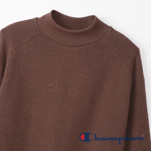 【Champion】官方直營-Campus 小高領草寫Logo長袖Tee-男(褐色)