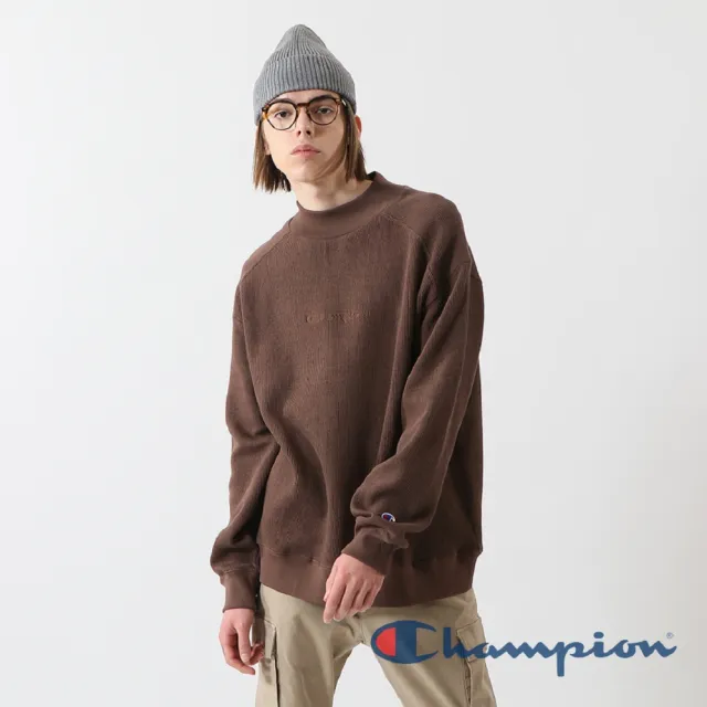 【Champion】官方直營-Campus 小高領草寫Logo長袖Tee-男(褐色)