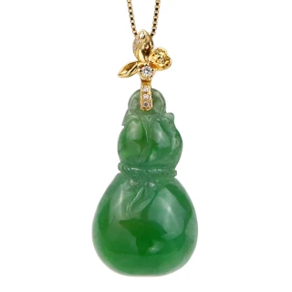 【JA-ME】天然A貨翡翠滿綠葫蘆18k金鑽石項鍊