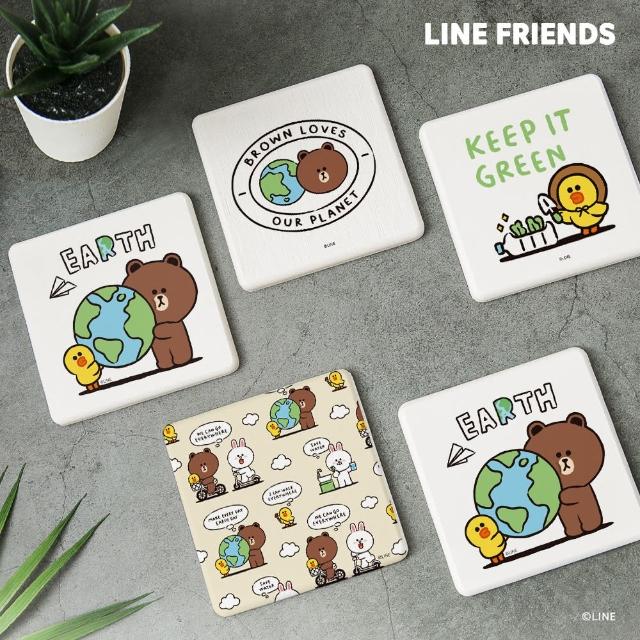 【收納王妃】LINE Friends 環保系列 方形 圓形 硬式珪藻土 杯墊 吸水 2入/組(尺寸:10x10x0.9cm)