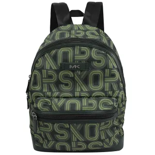 【Michael Kors】滿版英文MK LOGO尼龍前口袋手提旅用包後背包(深綠)