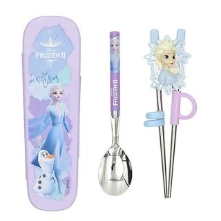 【LILFANT】冰雪奇緣不鏽鋼餐具三件組(左右手共用 筷子.湯匙.攜帶盒)