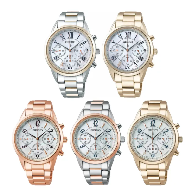 【SEIKO 精工】LUKIA 比利時精緻風太陽能三眼鋼帶女錶款36.4mm(多款可選 均一價)父親節 禮物 推薦