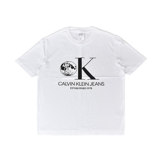 【Calvin Klein 凱文克萊】CK Calvin Klein黑字飾月球印花LOGO短T(男裝/白)