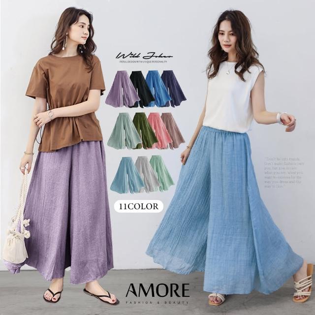 【Amore】 日韓輕柔棉麻舒適氣質褲裙(氣質百搭輕飄褲裙)