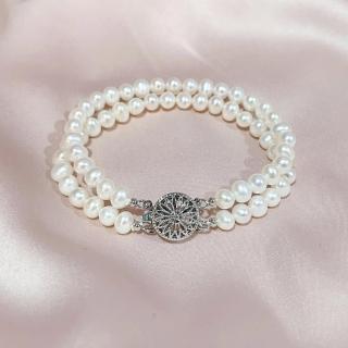 【Elegant 珍愛宣言】復古雙串天然珍珠手鍊(珍珠手鍊 珍珠飾品 送禮推薦 生日禮物 禮)