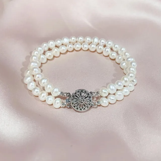 【Elegant 珍愛宣言】復古雙串天然珍珠手鍊(珍珠手鍊 珍珠飾品 送禮推薦 生日禮物 禮)