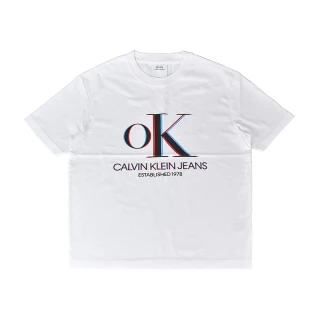 【Calvin Klein 凱文克萊】CK Calvin Klein多色OK印花LOGO純棉短T(男裝/白)