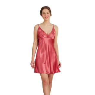 【蕾妮塔塔】彈力珍珠絲質 吊帶小洋裝(R16030-8胭脂紅)