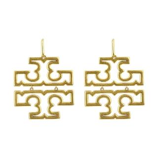 【TORY BURCH】TORY BURCH Britten鏤空雙T金字LOGO鉸鏈吊墜鉤扣耳環(金)