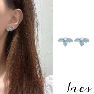 【INES】韓國設計S925銀針典雅氣質珍珠法式花朵造型耳環(S925銀針耳環 珍珠耳環 花朵耳環)
