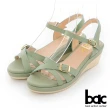 【bac】簡約交叉皮帶環楔型涼鞋(粉綠色)