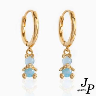 【Jpqueen】小熊童心微透鑽圈圈甜美耳環(3色可選)