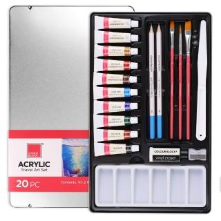 【COLOUR BLOCK】10色壓克力顏料鐵盒繪畫套組 含筆刷 素描鉛筆 調色盤(畫具 寫生 畫畫禮物 開學文具)