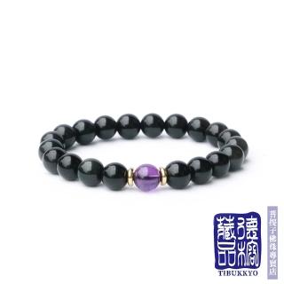 【TIBUKKYO 德榕藏品】原礦無染色黑曜石手珠 8mm 紫水晶隔珠(天然黑曜石手珠)