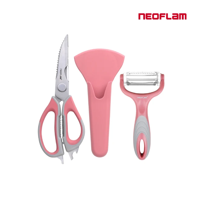 【NEOFLAM】廚房料理剪刀&削皮刀三件組(丹麥粉)