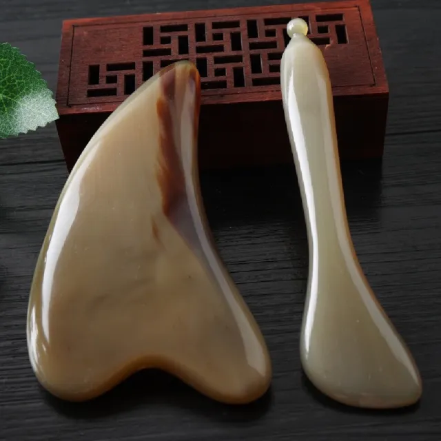 【Smart bearing 智慧魔力】天然加厚犛牛角全身適用刮痧兩件組(刮痧板/撥筋棒/送收納袋)