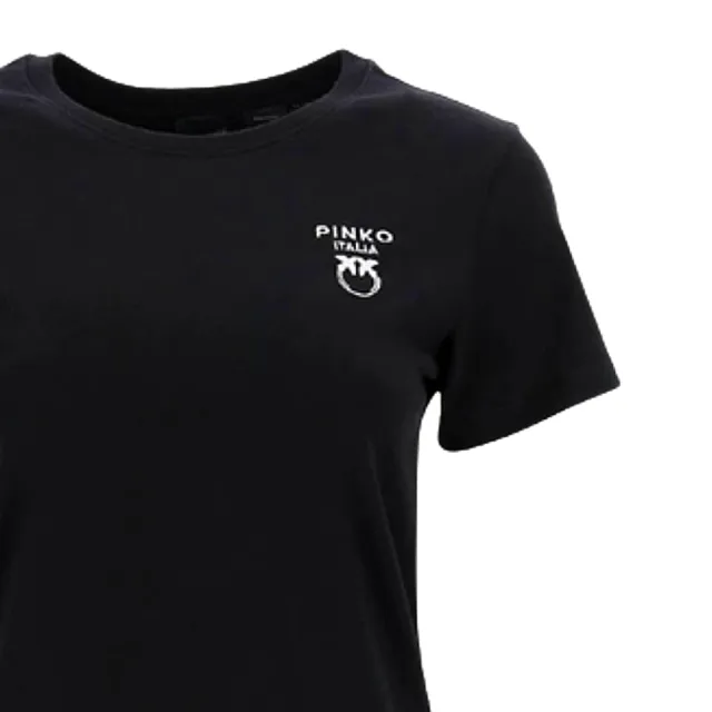 【PINKO】女款 Love Birds LOGO 黑色短袖T恤(XS號、S號、L號)
