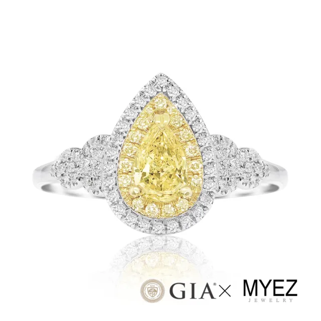 【AURORA 歐羅拉】GIA 50分水滴形 天然黃彩鑽 PT950 鉑金台 女戒鑽戒 福祿雙收(Fancy Light Yellow)
