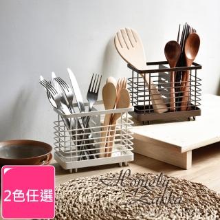 【Homely Zakka】日式簡約鐵藝可掛式筷子叉勺餐具分類瀝水籃/餐具收納架/置物架 2色任選(收納 瀝水 置物)