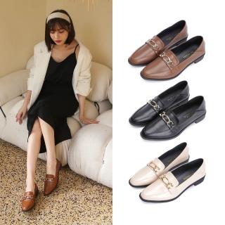 【FUFA Shoes 富發牌】小尖頭低跟樂福鞋-黑/棕/杏 1BE103(女鞋/樂福鞋/尖頭鞋/跟鞋)