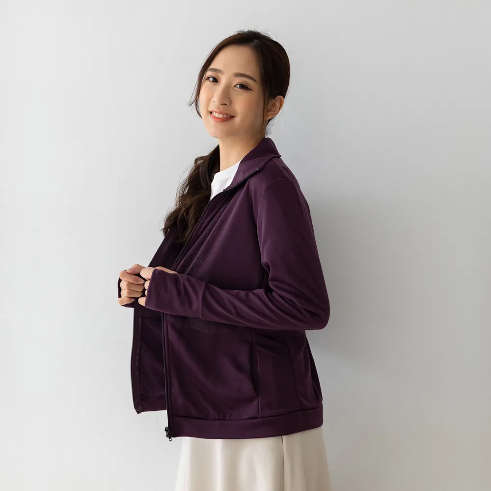 【PL Life】貝柔UPF50+高透氣防曬顯瘦外套-女立領(深紫)