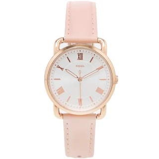 【FOSSIL】優雅羅馬佳人風皮革錶帶手錶-銀面X粉色/34mm(ES4823)