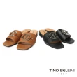 【TINO BELLINI 貝里尼】時髦寬帶金屬環飾牛皮小低跟涼拖鞋FSRO0001(黑)