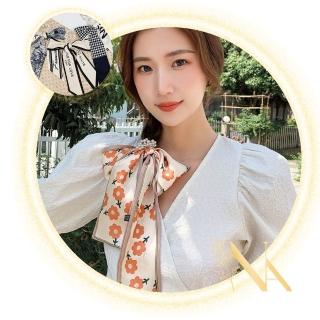 【NANA】娜娜 法式唯美珍珠蝴蝶結飄帶絲巾髮圈法束HRH7(絲巾髮圈法束)