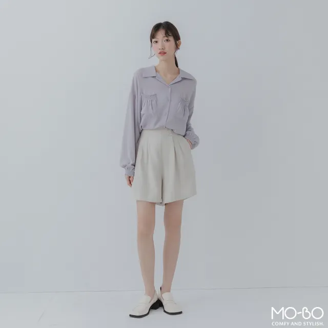 【MO-BO】仙女系雪紡口袋開襟襯衫(上衣)