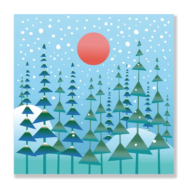 【24mama 掛畫】單聯式 油畫布 冷杉樹 下雪 森林 插圖 無框畫-60x60cm(冬天風景)