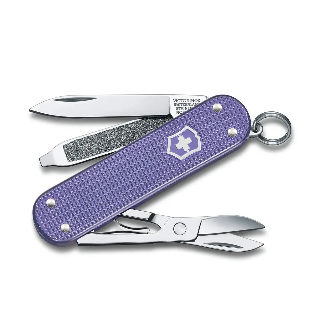 【VICTORINOX 瑞士維氏】Electric Lavender經典鋁合金薰衣草紫 5用瑞士刀款 58mm(0.6221.223G)