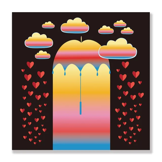 【24mama 掛畫】單聯式 油畫布 雲 豐富多彩 五顏六色 藝術 無框畫-50x50cm(紅心雨傘)