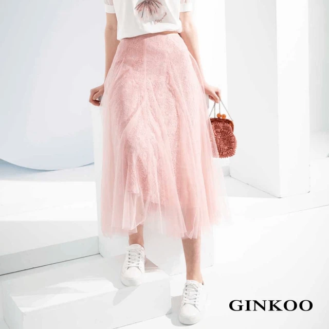 【GINKOO 俊克】蕾絲雕花雙層紗裙