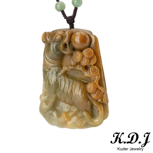 【K.D.J 圓融珠寶】虎嘯山林福祿黃翡翡翠墜飾天然Ａ貨(虎虎生風)