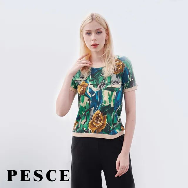 【PESCE】短袖圓領上衣、天絲印染(透氣涼爽/親膚抗菌/台灣製造)