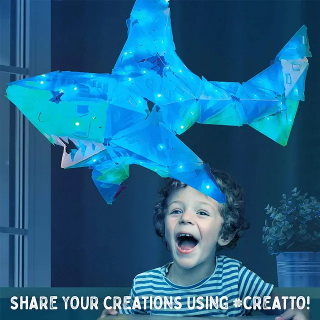 【英國T&K】越玩越靈巧 STEAM寶盒：LED 3D 克里托創意魔法片：閃光鯊魚和海洋夥伴(3522-Shark)