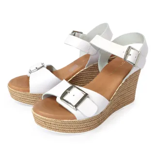 【TINO BELLINI 貝里尼】西班牙進口夏氛悠閒牛皮釦帶楔型涼鞋FSPO0003(白)