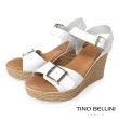 【TINO BELLINI 貝里尼】西班牙進口夏氛悠閒牛皮釦帶楔型涼鞋FSPO0003(白)