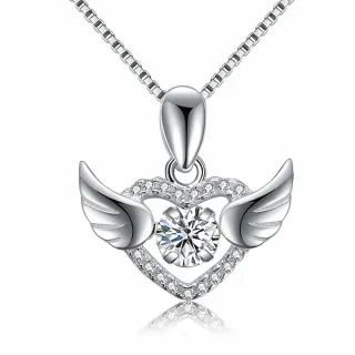 【Sayaka 紗彌佳】項鍊 飾品  天使之翼愛心造型鑲鑽項鍊  -單一款式