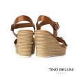 【TINO BELLINI 貝里尼】西班牙進口夏氛悠閒牛皮釦帶楔型涼鞋FSPO0003(棕)