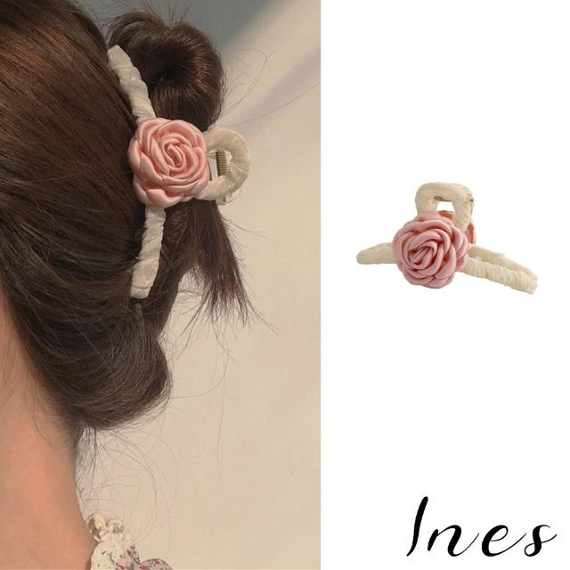 【INES】韓國設計甜美粉色花朵造型抓夾 鯊魚夾(粉色抓夾 花朵抓夾)
