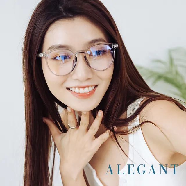 【ALEGANT】現代感秘境灰圓框輕量TR90光學框UV400濾藍光眼鏡(雲氛的光月輝映/透明圓框藍光眼鏡)