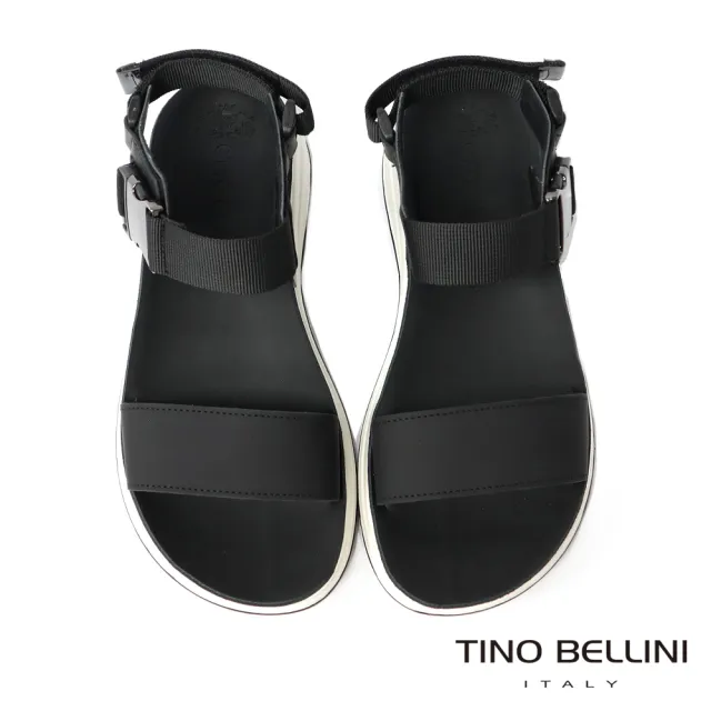 【TINO BELLINI 貝里尼】希臘進口運動風牛皮拼接織帶舒適厚底涼鞋FSJO0002(黑)
